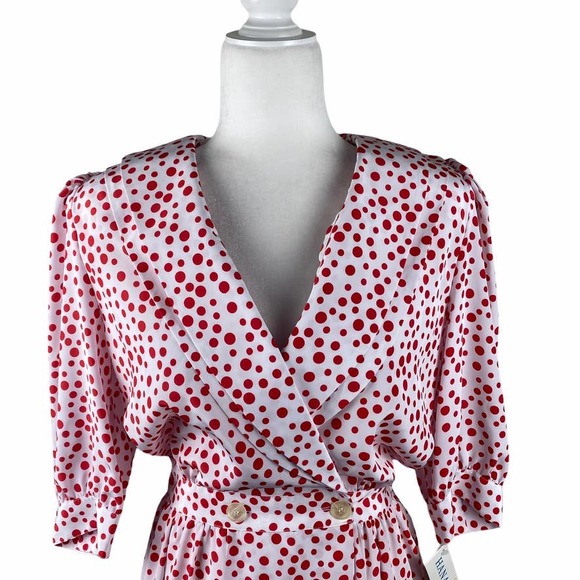 Vintage Hana Sung Red and White Polka Dot Wrap Dress - Picture 3 of 6